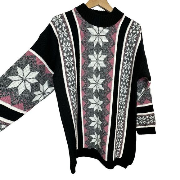 NAN DORSEY Vintage Snowflake Star Design Long Sweater Size Large - Picture 3 of 13